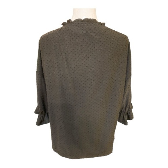 Madewell Mock Neck Black Ruffle Blouse With Polka Dot Accents - Picture 4 of 5